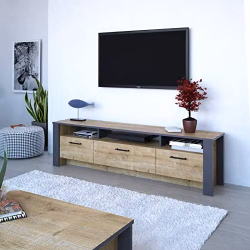 Decorotika Manhattan Modern TV Stand and Media Console in Grey and Oak – 1
