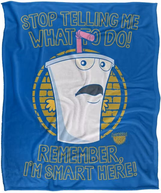 Cartoon Network Aqua Teen Hunger Force Super Soft Fluffy Polyester Throw Blanket, Blue and Multicolour, Large