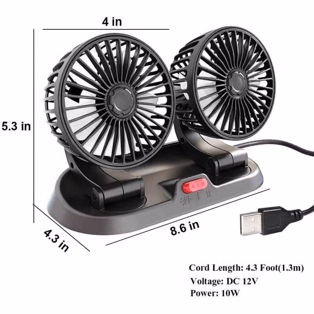 NESTLUNE Universal USB Dual Head Electric Car and Van Cooling Fan, Black – 2