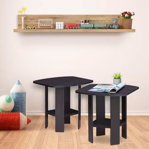 Furinno Simple Design 2-Tier Side Table Set of 2 with Open Shelves, Brown – 2
