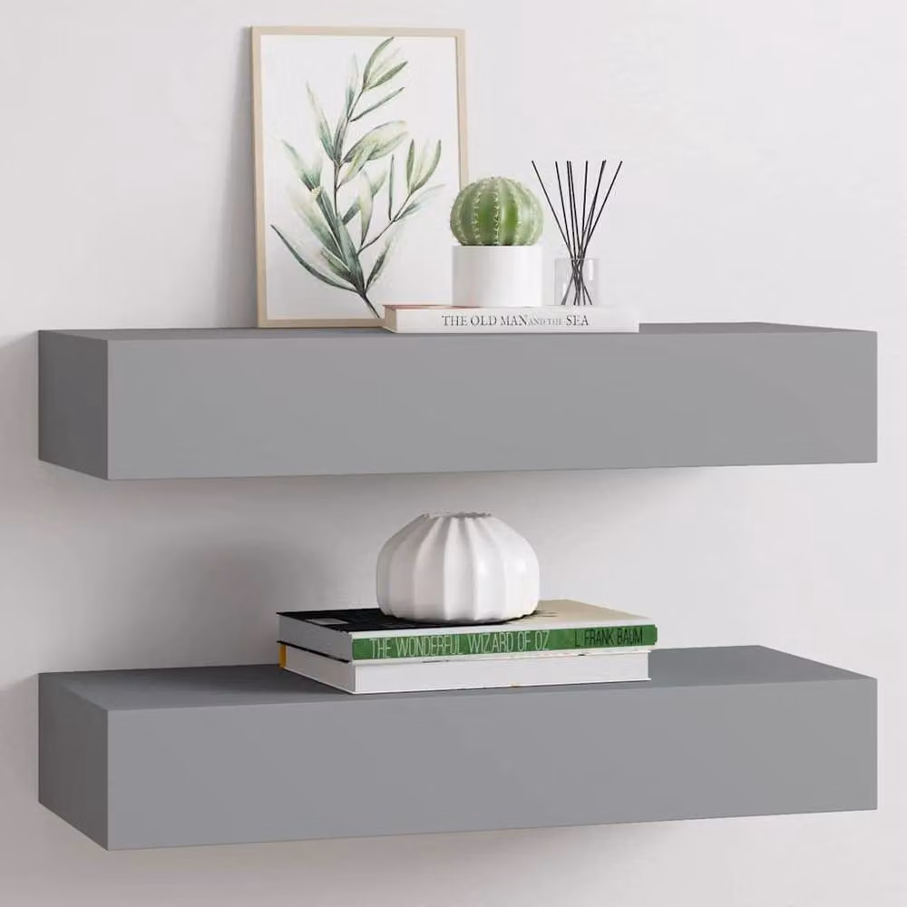 Berkfield Home Wall-mounted Drawer Shelves, 2 Piece Set, Grey, W: 60 cm, D: 23.5 cm, H: 10 cm – 2