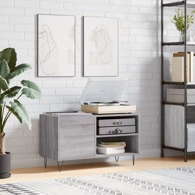 Berkfield Home Record Cabinet in Grey Sonoma, W/D/H: 85 x 38 x 48 cm
