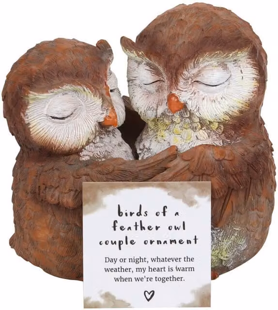 Giftz Galore Brown and White Owl Couple Ornament, W/D/H: 9.5 x 9.5 x 9.5 cm