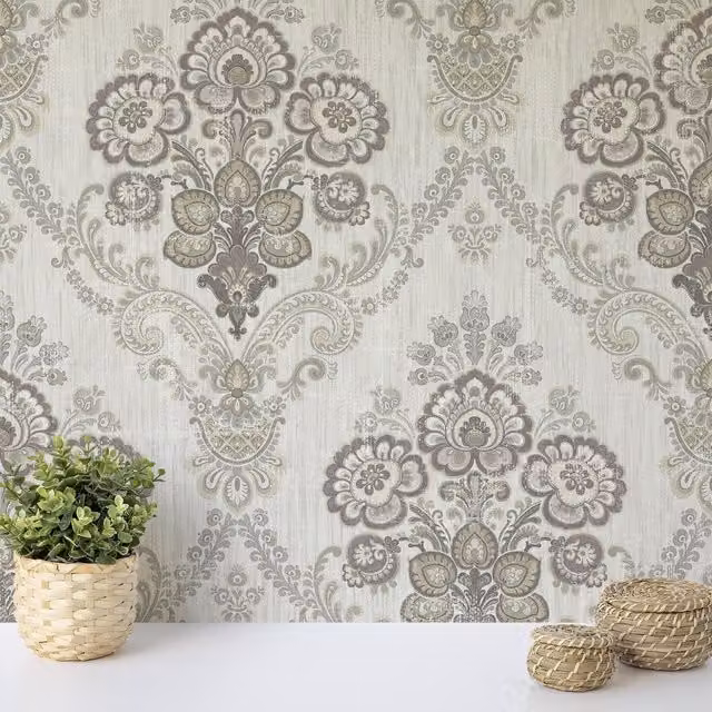 Wallquest Botanical Paisley Ethnic Vinyl Wallpaper in Red, Purple and Petrol