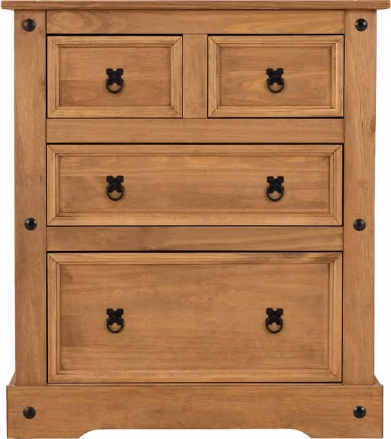 Seconique Corona Essentials 2+2 Drawer Chest in Brown Distressed Waxed Pine – 1