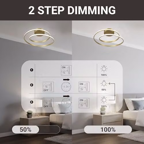 Cosylyte Alston Double Ring LED Ceiling Light, Modern Dimmable Flush Mount in Brushed Bronze, 3000K Warm White, 3800lm, W/D/H: 46 x 46 x 11.5 cm – 3