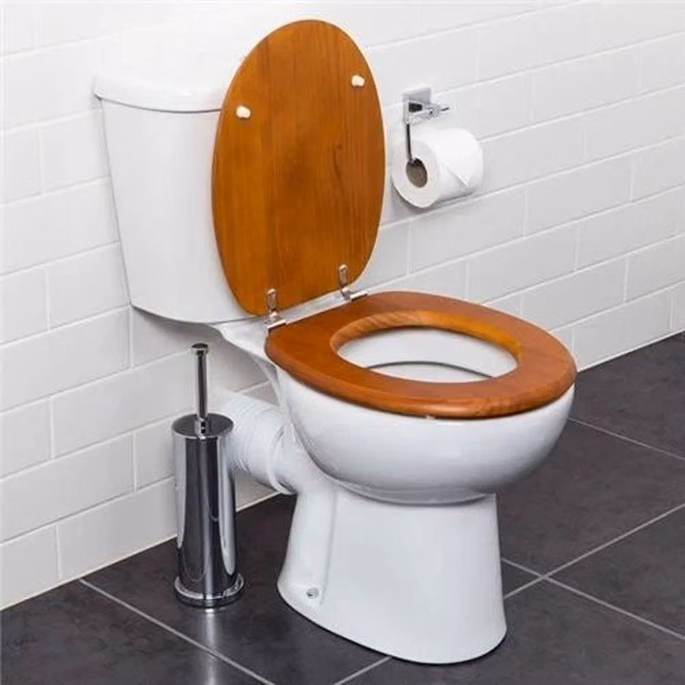 KORVIXA Flexi-Fix Oval Solid Pine WC Toilet Seat in Brown with Quick Release – 2