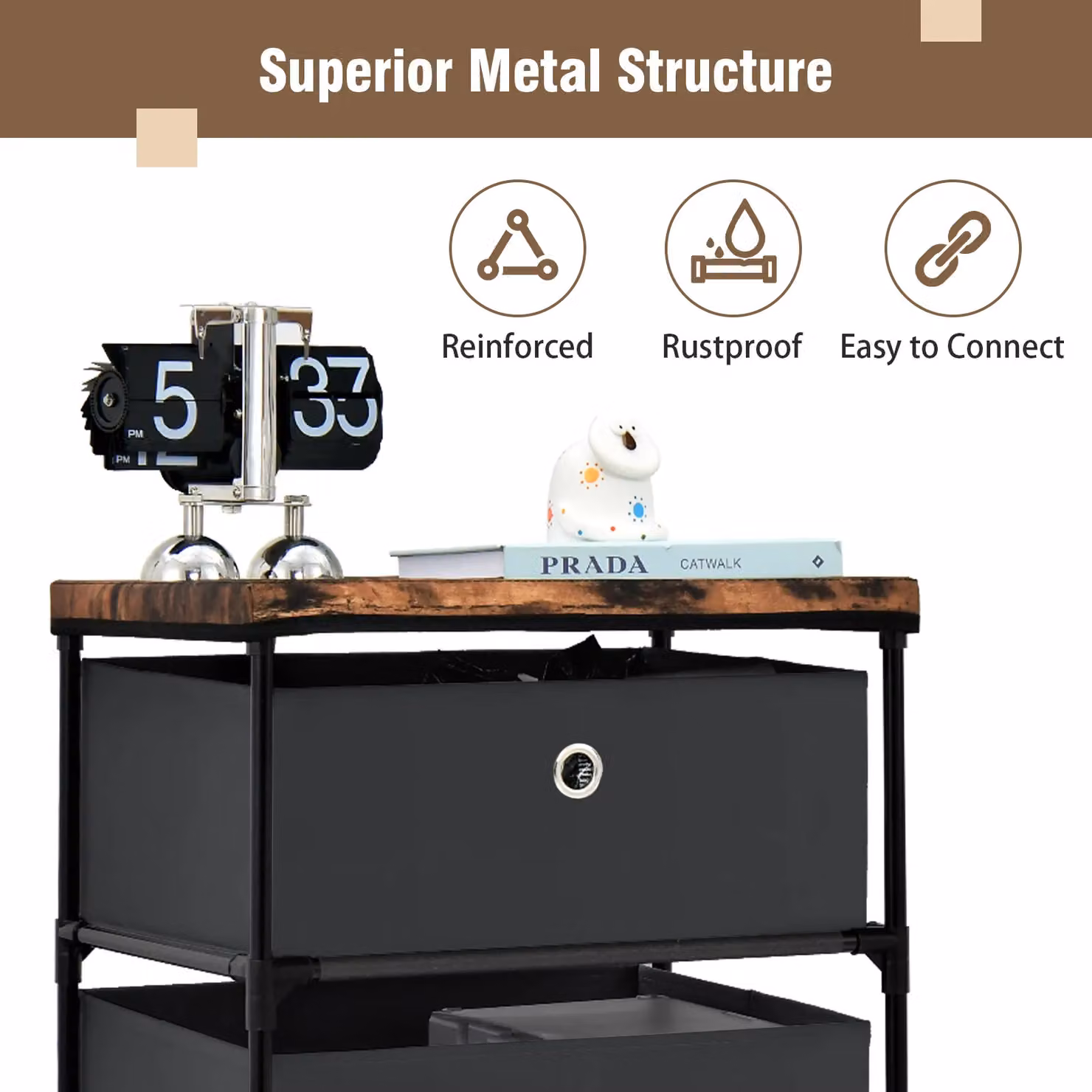 Gymax 4-Tier Black Metal Chest of Drawers and Nightstand Storage Cabinet – 6