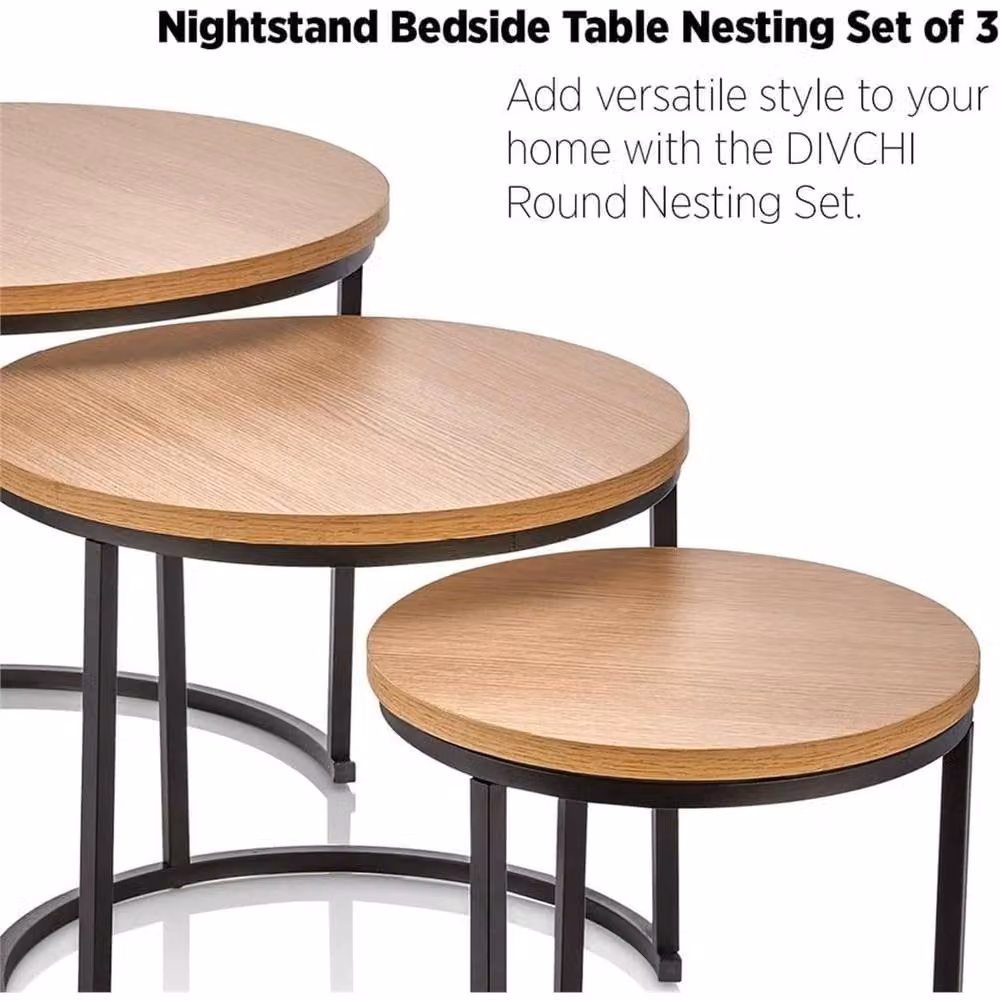 Nordara Set of 3 Round Modern Nesting Coffee Tables in Brown – 5