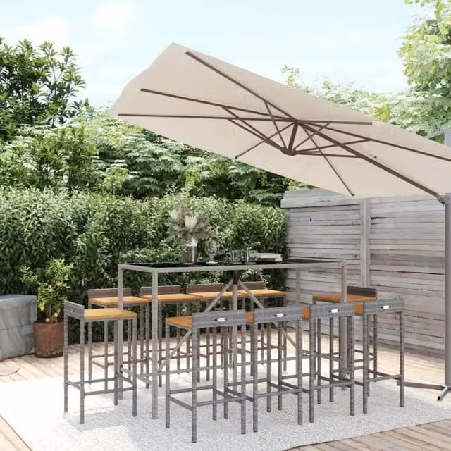 Berkfield Home 11 Piece Grey Poly Rattan and Solid Acacia Wood Garden Bar Set