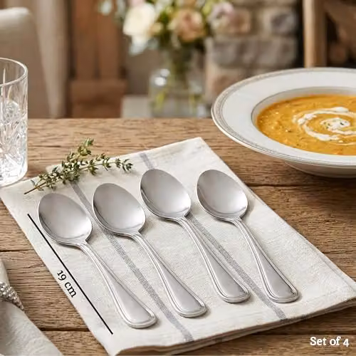 Premier Housewares Set of 4 Silver Stainless Steel Teaspoons, Polished Finish, Length: 19 cm – 2