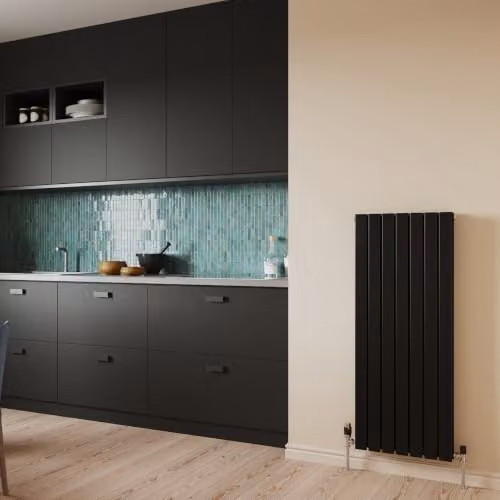 UK Radiators Typhoon Black Flat Tube Vertical Designer Radiator, W: 47.6 cm, H: 120 cm – 3