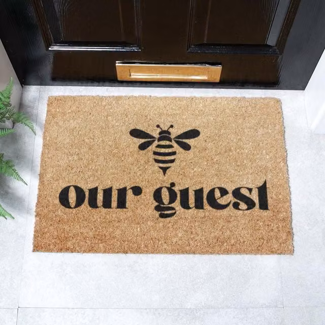 Artsy Mats Bee Our Guest Doormat in Black, W: 60 cm, D: 40 cm