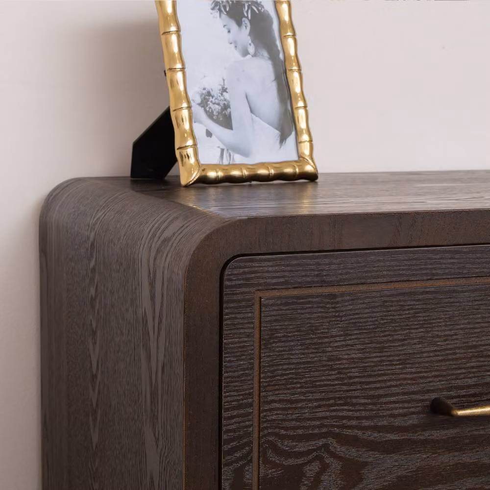 Melody Maison Kingsley Range 3 Drawer Chest of Drawers in Brown Wood with Gold Accents – 2