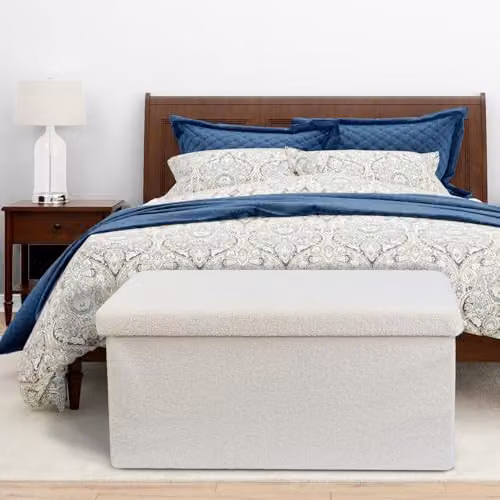DANIEL JAMES Housewares Folding Ottoman Storage Box in White Teddy Boucle, W/D/H: 77 x 39 x 38 cm – 2