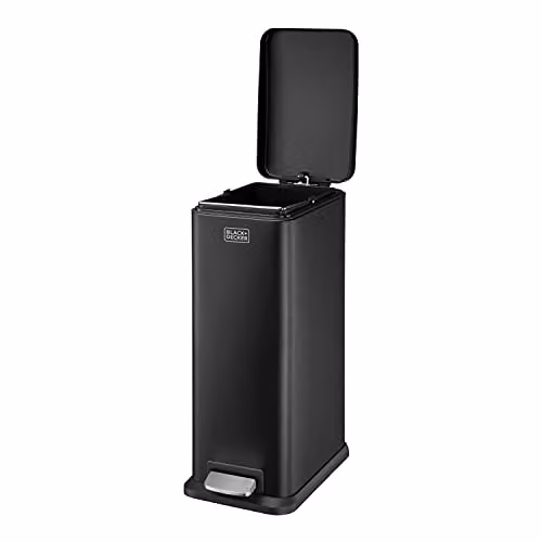 BLACK+DECKER BXBN0008E 20L Slimline Pedal Bin in Black and Silver with Soft Close Lid and Removable Inner Bucket, H 56 cm x W 22 cm x D 36 cm – 3