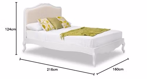 Statement Furniture Juliette French Style King Bed in White with Upholstered Fabric Headboard and Pine Wood Frame, H 216 cm x W 160 cm x D 200 cm – 2
