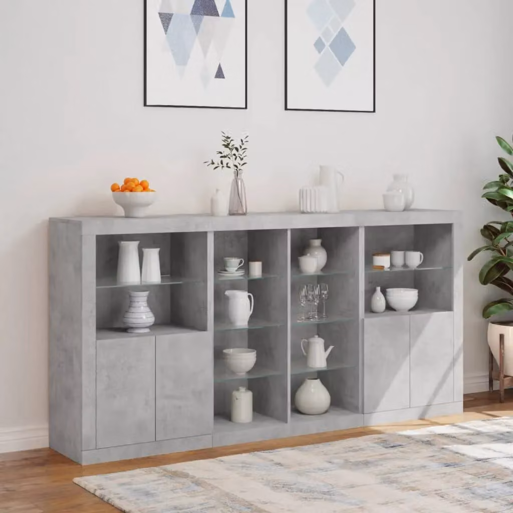 Berkfield Home Modern Sideboard with Integrated LED Lights in Concrete Grey, W/D/H: 202 x 37 x 100 cm – 3