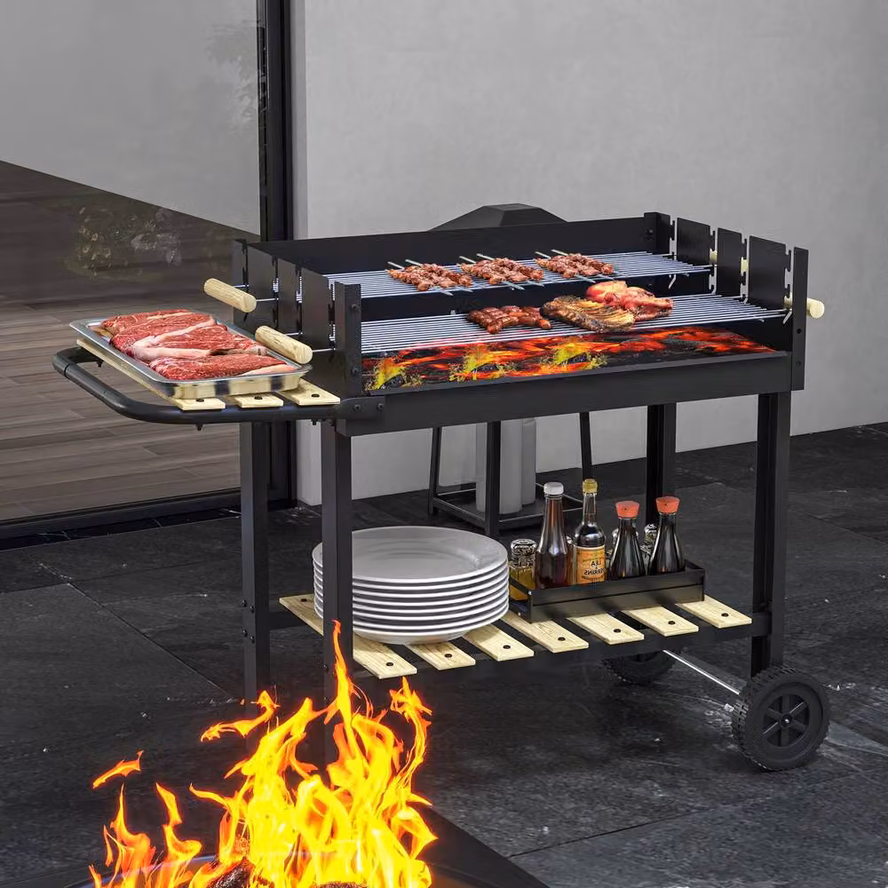 Rolipo Charcoal BBQ Trolley Grill with Side Table and Wheels, Black – 4