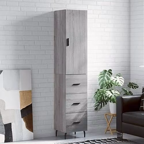 vidaXL Modern Grey Highboard with Hinged Doors and Internal Shelves, W/D/H: 34.5 x 34 x 180 cm – 2