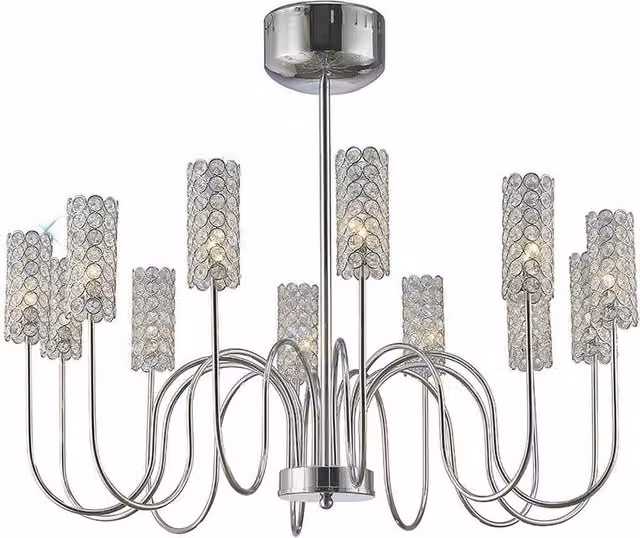 Netlighting Martina 12 Light G4 Pendant Lamp in Chrome and Grey with Crystal Details