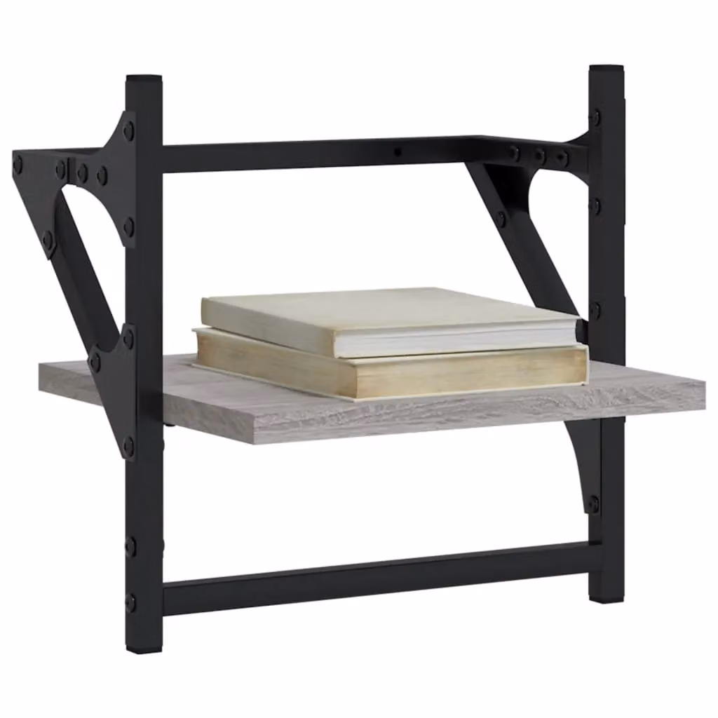 Berkfield Home Wall Shelves with Hanging Rods, 2 Piece Set, Grey Sonoma, W/D/H: 30 x 25 x 30 cm – 3
