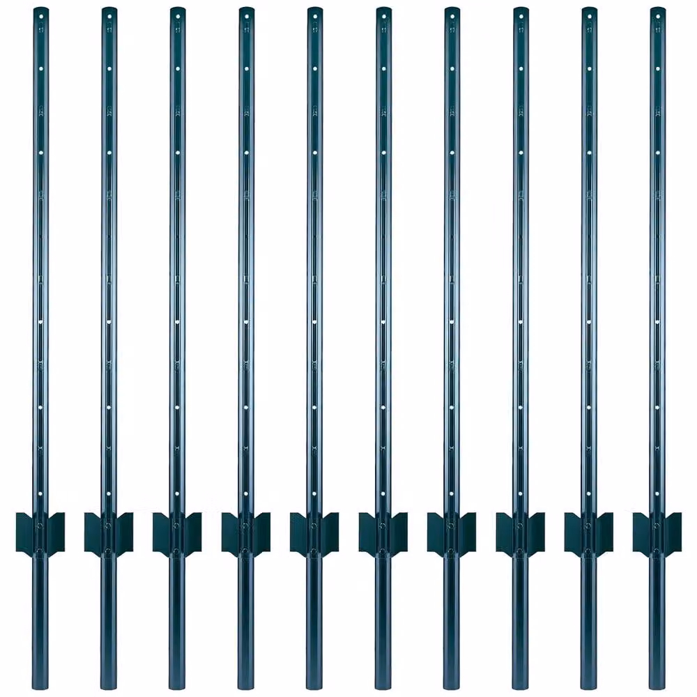 Nordara 10 Pack Green Coated Steel Metal No Dig Garden U Profile Fence Posts, Height: 121 cm – 3