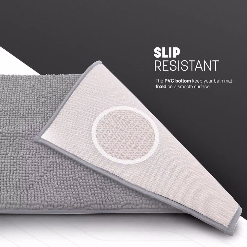 Keplin Non-Slip Microfibre Chenille Bath Mat in Light Grey, W: 80 cm, D: 50 cm – 4