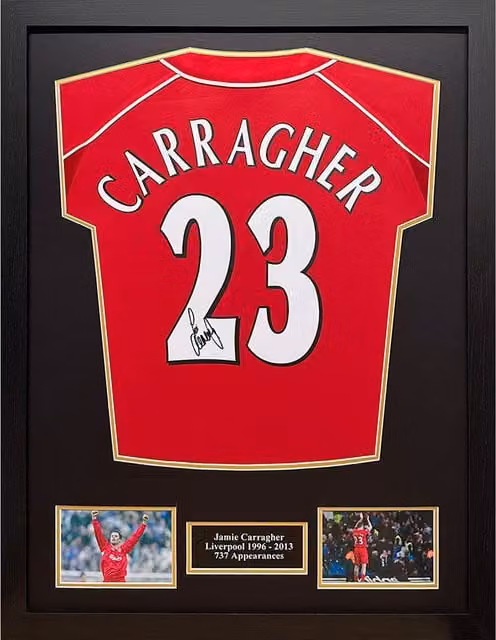 Allstarsignings Jamie Carragher Signed and Framed Retro Liverpool Red Textile Shirt