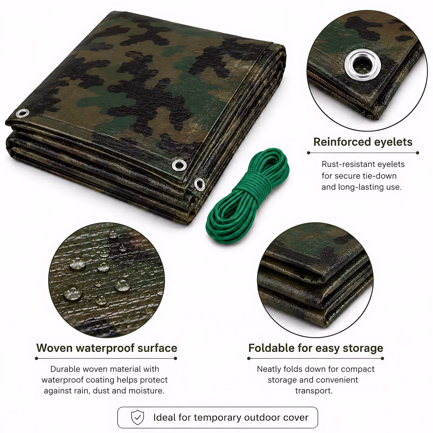SolaDirect Multicolour Green Camouflage Tarpaulin, W 3 m x D 3 m x H 0.3 m – 2