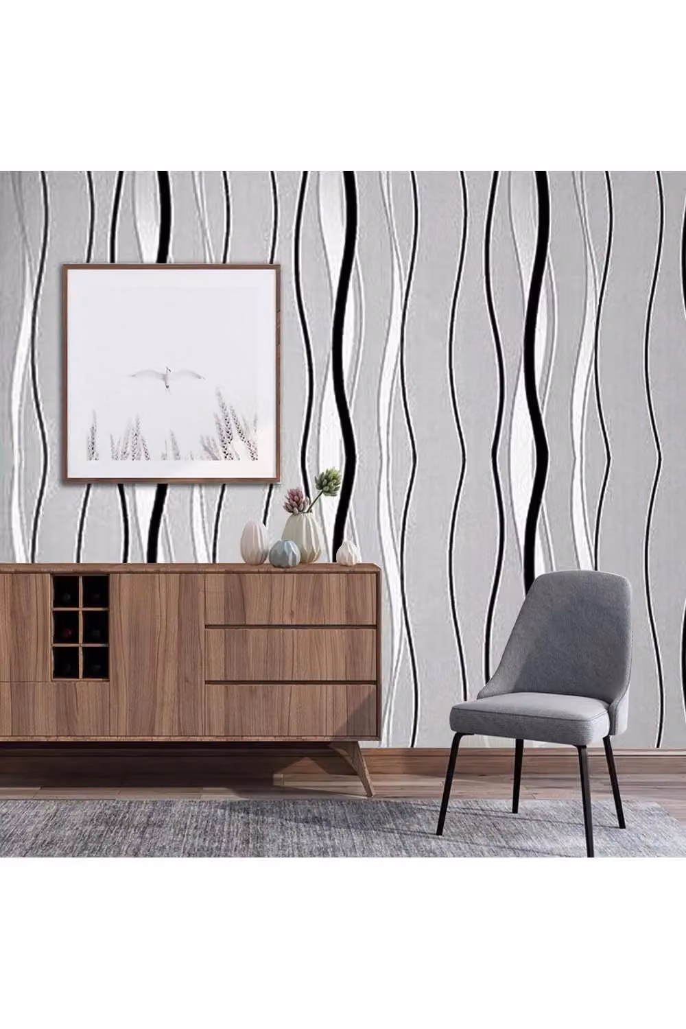 Living and Home Modern Abstract Striped Non-Woven Wallpaper Roll in Grey, W: 53 cm, L: 950 cm – 3