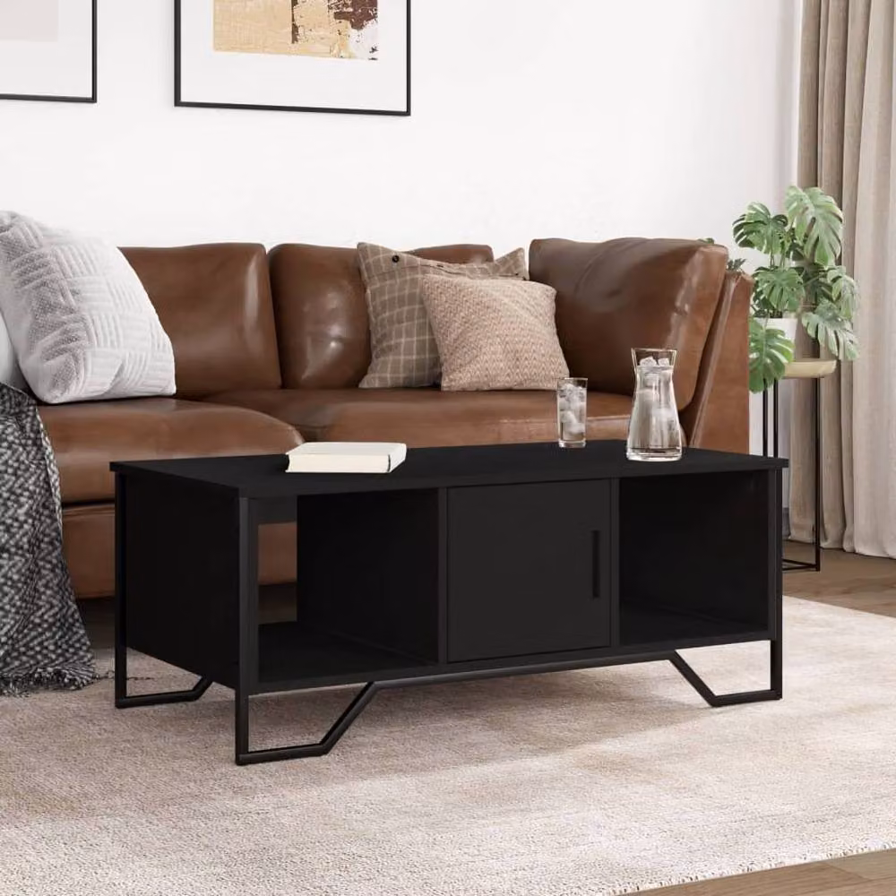 Berkfield Home Modern Black Rectangular Coffee Table in Engineered Wood, W: 100 cm, D: 51 cm, H: 40 cm – 3