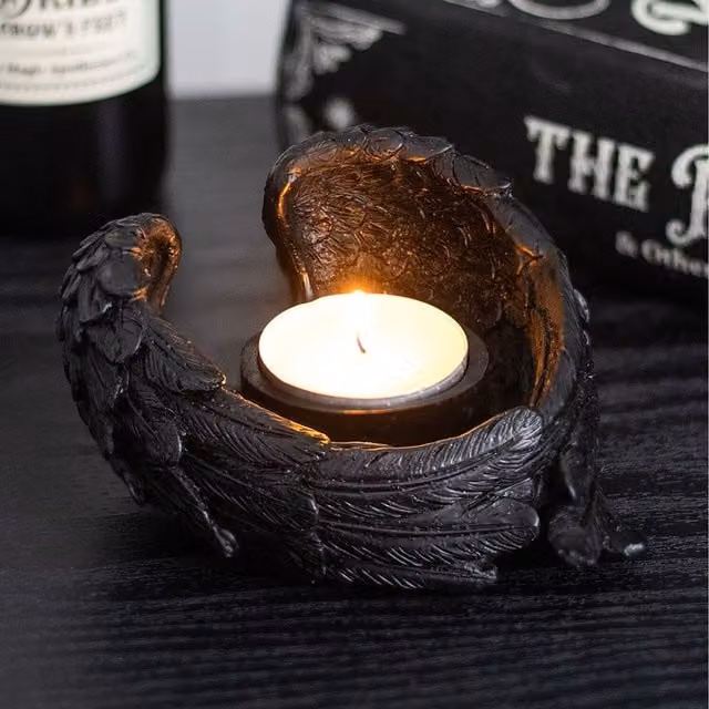 Kingsbury Gifts Raven Wings Tealight Candle Holder - Black