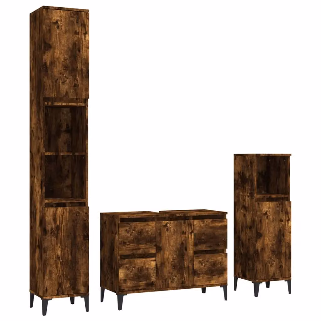 Berkfield Home 3 Piece Modern Bathroom Furniture Set in Smoked Oak Brown – 2