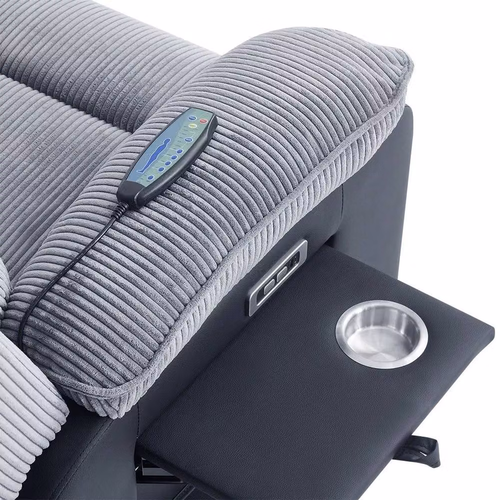 PAWNORA Grey Leather Electric Heated Massage Recliner Lounge Chair – 3