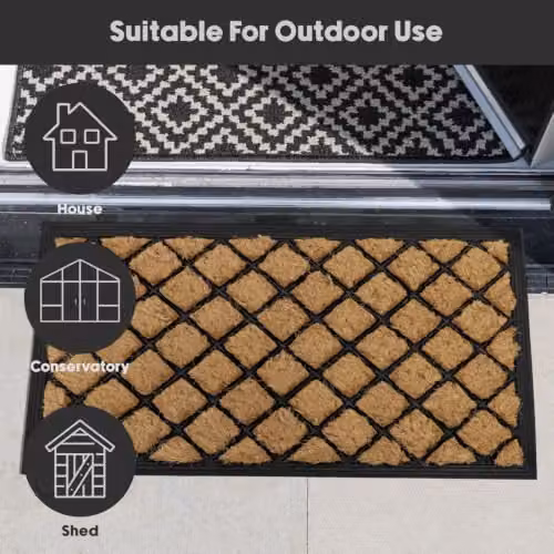 JVL Brown Diamond Grid Coir and Rubber Backed Tuffscrape Doormat, W: 40 cm, D: 70 cm – 11