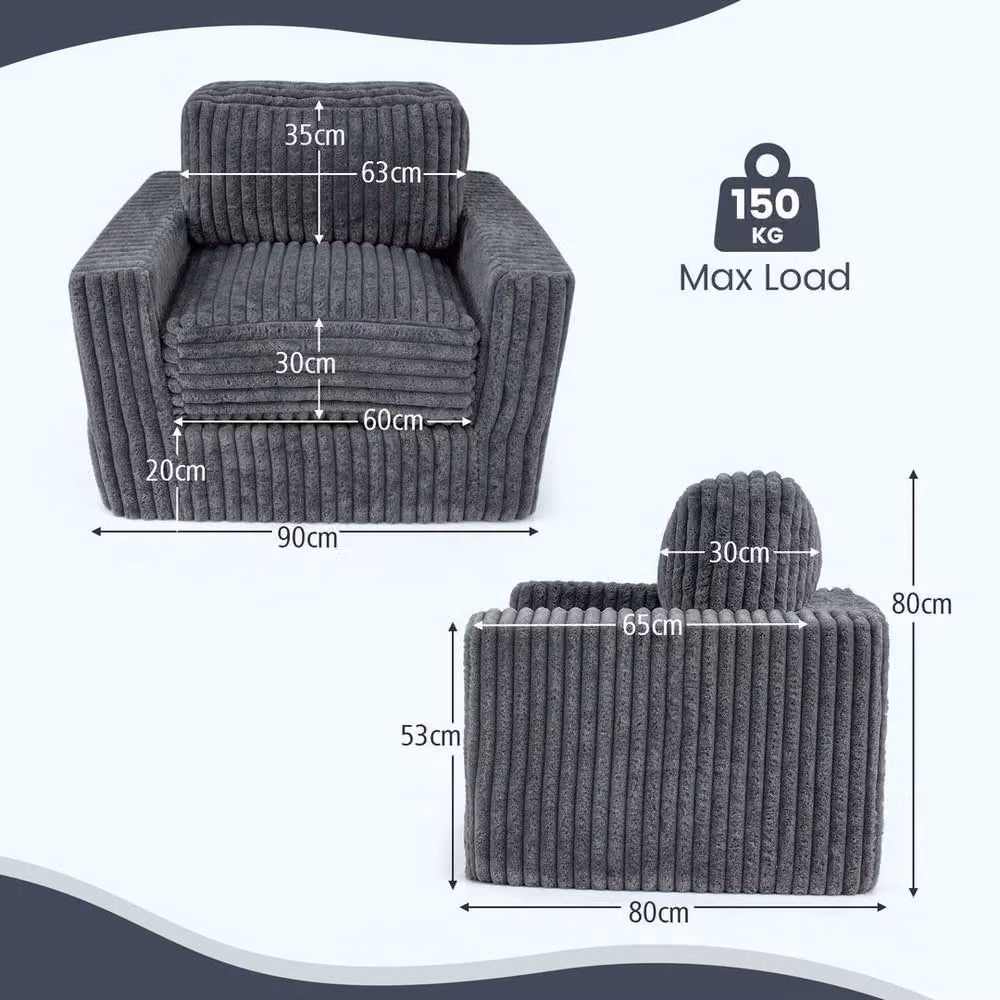 Hinsinc Grey Furry Boneless Single Foam Sofa for Small Spaces – 2