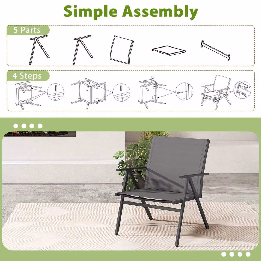 KORVIXA Set of 2 Grey Metal Outdoor Armchairs for Garden, Balcony or Terrace, W/D/H: 100 x 100 x 100 cm – 4