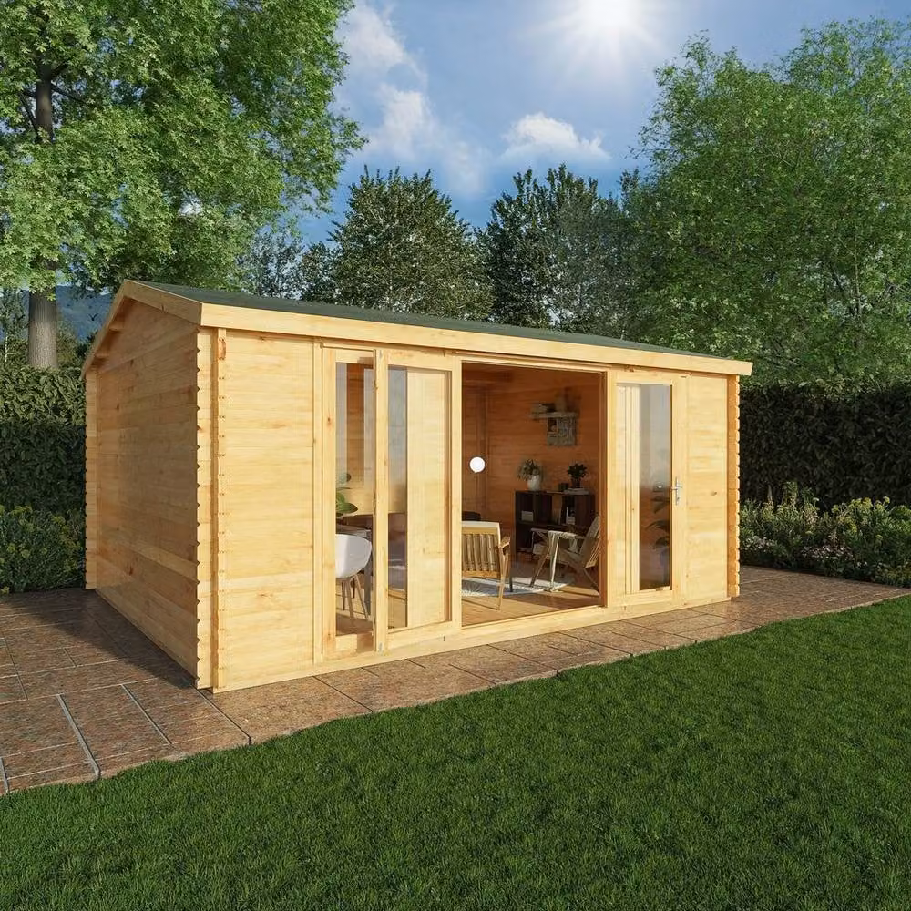 Mercia Home Office Studio Log Cabin in Brown and Beige, 28 mm, W: 503.6 cm, D: 414.1 cm, H: 272.5 cm – 4