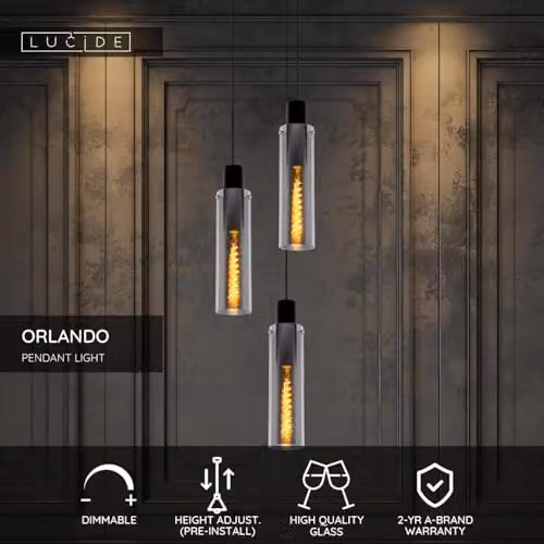 Lucide Orlando Pendant Light in Smoke Grey with Glass Shade, Diameter: 32 cm – 2