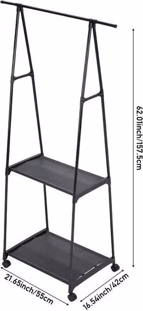FORGEVIO Black Mobile Clothes Rail with Matt Metal Finish, W: 50 cm, H: 157.5 cm