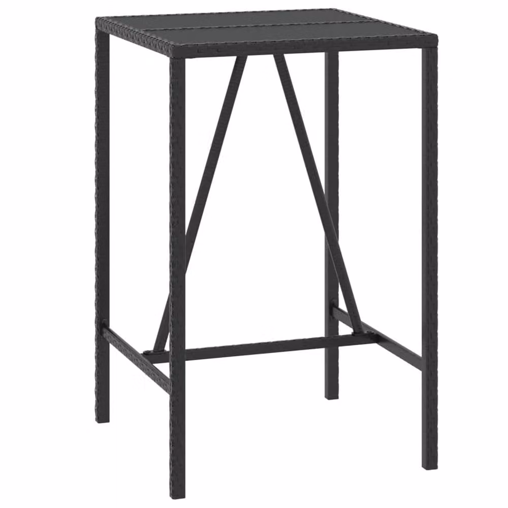 Berkfield Black Poly Rattan Home Bar Table with Glass Top, W/D/H: 70 x 70 x 110 cm – 1