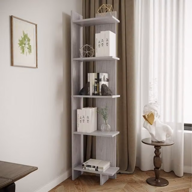Livingandhome 5 Tier Corner Wooden Display Unit and Bookcase in Grey Maple