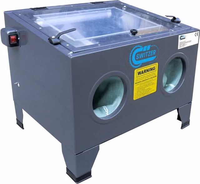 SwitZer Sandblaster Cabinet with LED Light in Grey for Glass Beads, Silica Sand and Alum Oxide, 100 PSI Maximum – 1