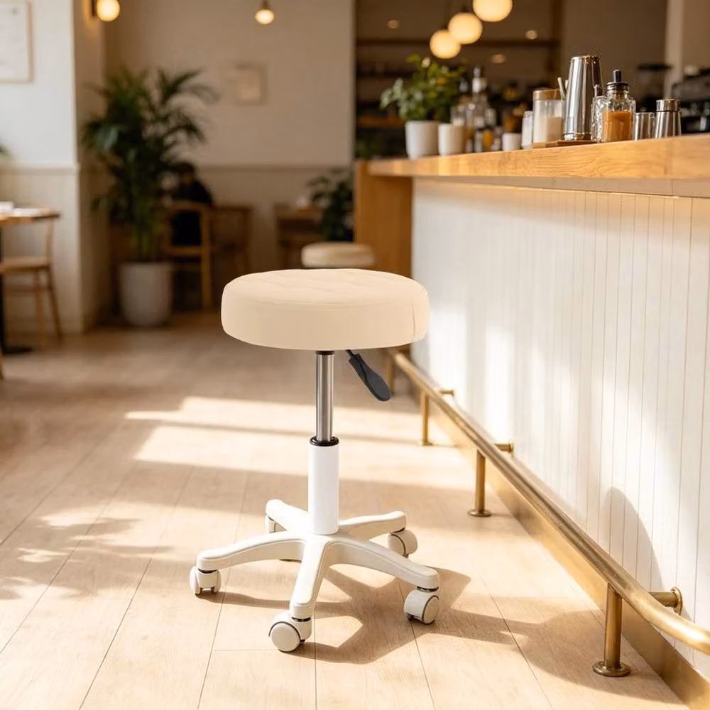 Kelvenix Height Adjustable Swivel Bar Stool in Beige Synthetic Leather – 3