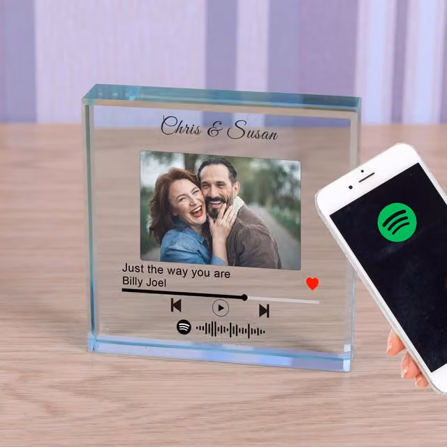 Uniqueful Personalised Our Song Glass Token Anniversary Gift for Couples in Transparent and Beige