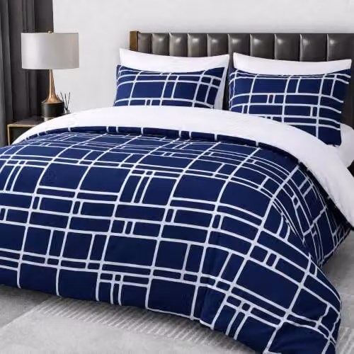 Pamposh King Size Reversible Duvet Cover Set in Blue, 3-Piece Premium Brushed Microfibre Bedding Set with Zipper Closure, W/D/H: 180 x 200 cm – 1