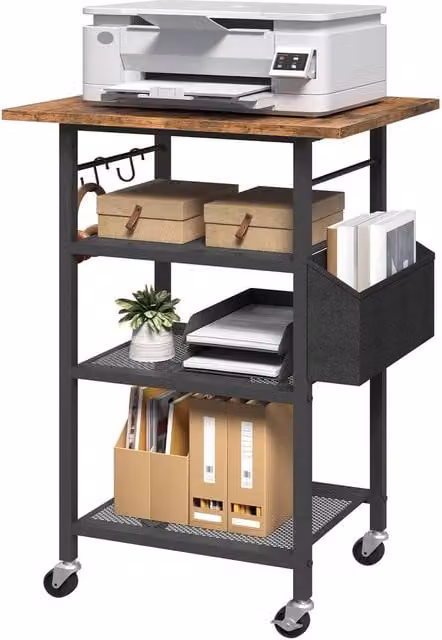 FORGEVIO 4 Tier Rustic Brown and Black Printer Stand Storage Unit W: 50 cm, D: 40 cm, H: 84.5 cm – 1