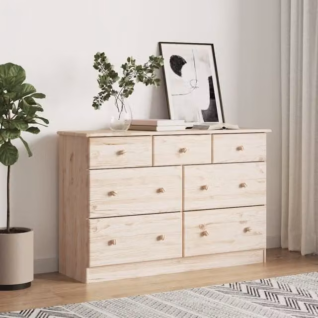 Berkfield Home ALTA Chest of Drawers in Brown Solid Wood Pine, W/D/H: 112 x 35 x 73 cm – 1