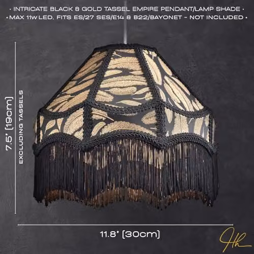 Happy Homewares Traditional Victorian Empire Fabric Lamp Shade in Black, Gold and White, W: 30 cm, H: 19 cm – 5